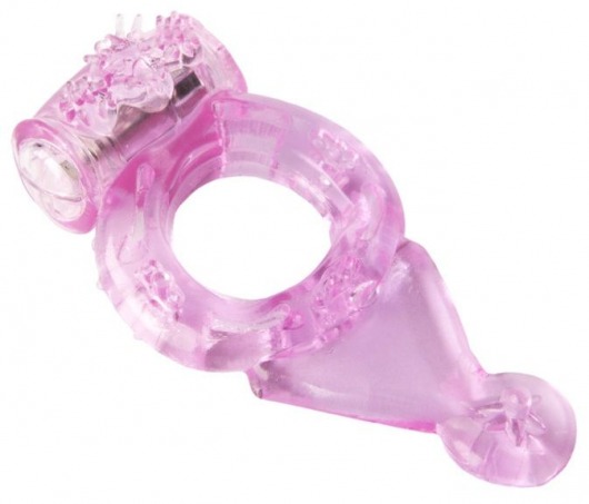 Розовое эрекционное виброкольцо с хвостом - Toyfa Basic - в Санкт-Петербурге купить с доставкой