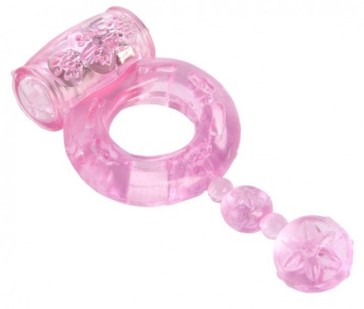 Розовое эрекционное кольцо с вибратором и хвостом - Toyfa Basic - в Санкт-Петербурге купить с доставкой