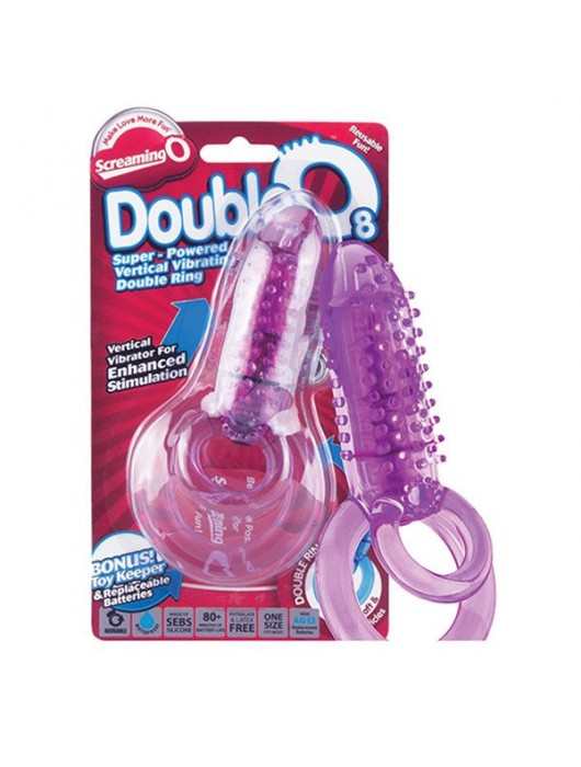 Фиолетовое виброкольцо с подхватом мошонки DOUBLE O 8 PURPLE - Screaming O - в Санкт-Петербурге купить с доставкой