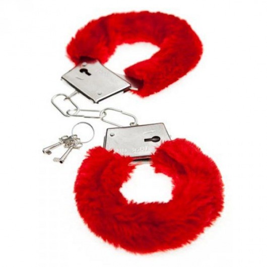 Красные меховые наручники Love с ключиками - Baile - купить с доставкой в Санкт-Петербурге