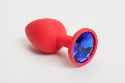 Красная силиконовая пробка с синим стразом - 7,1 см. - 4sexdreaM - купить с доставкой в Санкт-Петербурге