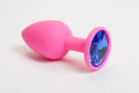 Розовая силиконовая пробка с синим стразом - 7,1 см. - 4sexdreaM - купить с доставкой в Санкт-Петербурге
