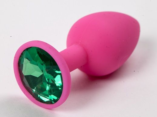 Розовая силиконовая пробка с зеленым кристаллом - 7,1 см. - 4sexdreaM - купить с доставкой в Санкт-Петербурге