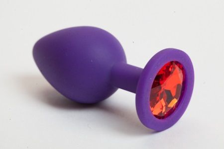 Фиолетовая силиконовая пробка с алым стразом - 8,2 см. - 4sexdreaM - купить с доставкой в Санкт-Петербурге