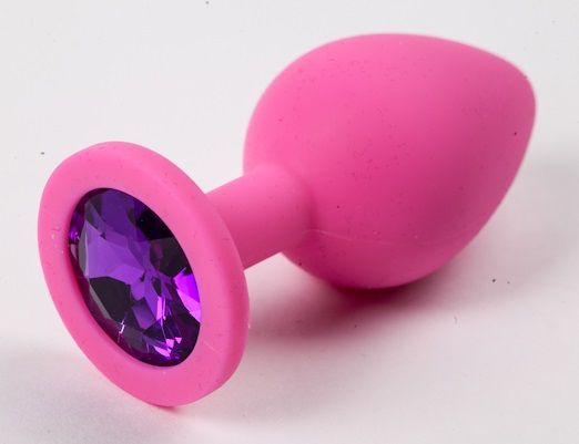 Розовая силиконовая пробка с фиолетовым кристаллом - 8,2 см. - 4sexdreaM - купить с доставкой в Санкт-Петербурге