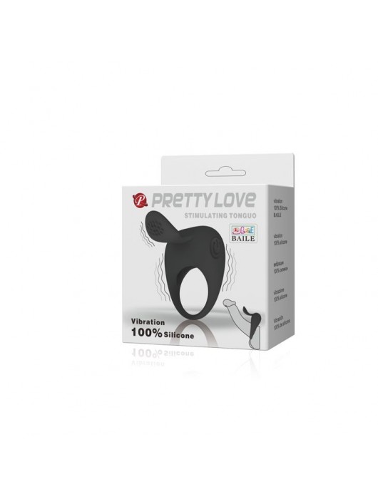 Чёрное эрекционное кольцо с вибрацией и клиторальным язычком - Baile - в Санкт-Петербурге купить с доставкой