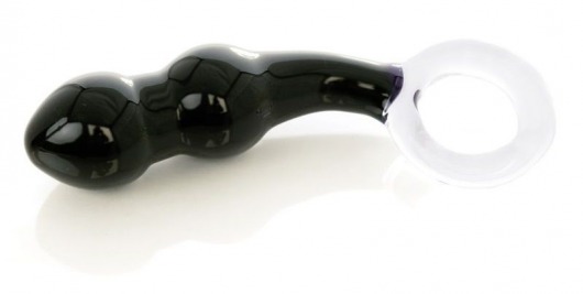 Чёрный анальный стимулятор из стекла с ручкой-кольцом - 11,5 см. - Sexus