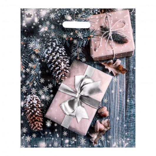 Новогодний пакет с принтом в виде подарков и вырубной ручкой (45х38 см) - Сима-Ленд - купить с доставкой в Санкт-Петербурге