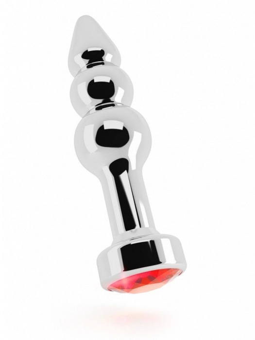 Серебристая анальная пробка-ёлочка с красным кристаллом - 11,5 см. - Shots Media BV - купить с доставкой в Санкт-Петербурге