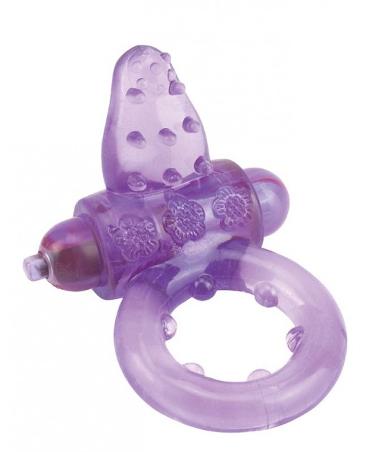 Фиолетовое эрекционное кольцо с вибрацией и рельефным язычком NUBBY CLITORAL PROBE COCKRING - Seven Creations - в Санкт-Петербурге купить с доставкой