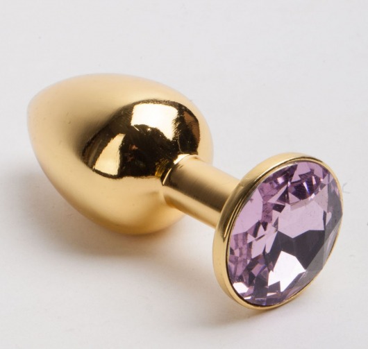 Золотистая металлическая анальная пробка с розовым стразом - 7,6 см. - 4sexdreaM - купить с доставкой в Санкт-Петербурге