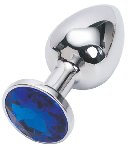 Серебряная металлическая анальная пробка с синим стразиком - 7,6 см. - 4sexdreaM - купить с доставкой в Санкт-Петербурге