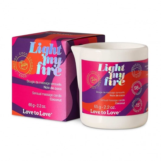 Массажная свеча Light My Fire Coconut с ароматом кокоса - 65 гр. - Love to Love - купить с доставкой в Санкт-Петербурге