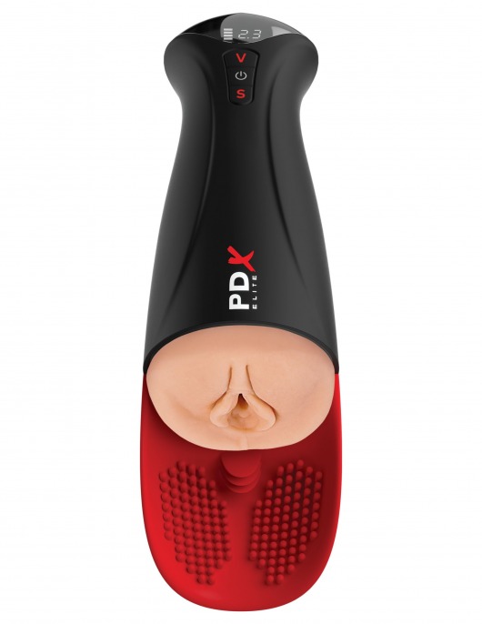 Телесный мастурбатор-вагина в черной колбе с вибрацией Fuck-O-Matic Pro XL - Pipedream - в Санкт-Петербурге купить с доставкой