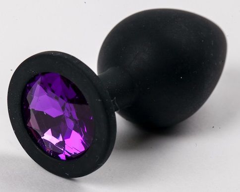 Черная силиконовая анальная пробка с фиолетовым стразом - 8,2 см. - 4sexdreaM - купить с доставкой в Санкт-Петербурге