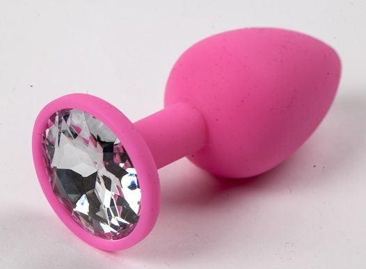 Розовая силиконовая анальная пробка с прозрачным стразом - 7,1 см. - 4sexdreaM - купить с доставкой в Санкт-Петербурге