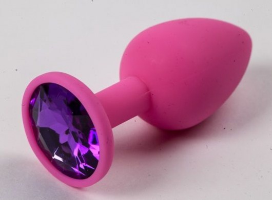 Розовая силиконовая анальная пробка с фиолетовым стразом - 7,1 см. - 4sexdreaM - купить с доставкой в Санкт-Петербурге
