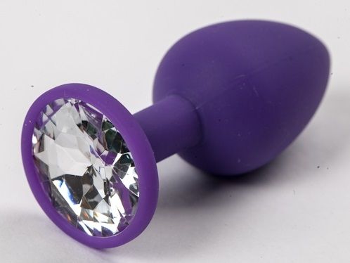 Фиолетовая силиконовая анальная пробка с прозрачным стразом - 7,1 см. - 4sexdreaM - купить с доставкой в Санкт-Петербурге