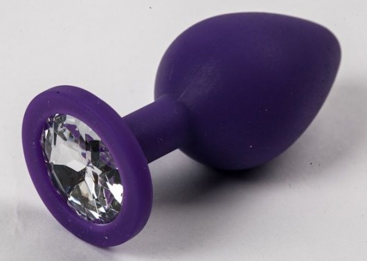 Фиолетовая силиконовая анальная пробка с прозрачным стразом - 8,2 см. - 4sexdreaM - купить с доставкой в Санкт-Петербурге