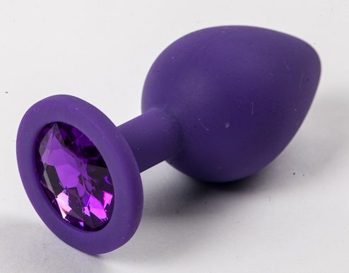 Фиолетовая силиконовая анальная пробка с фиолетовым стразом - 8,2 см. - 4sexdreaM - купить с доставкой в Санкт-Петербурге