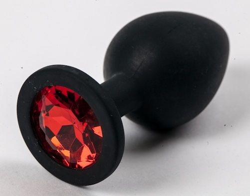 Черная силиконовая анальная пробка с красным стразом - 8,2 см. - 4sexdreaM - купить с доставкой в Санкт-Петербурге