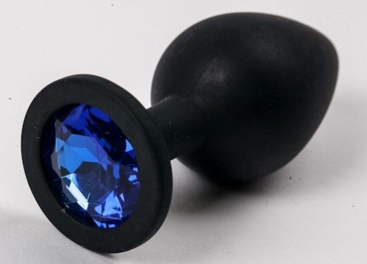 Черная силиконовая анальная пробка с синим стразом - 8,2 см. - 4sexdreaM - купить с доставкой в Санкт-Петербурге