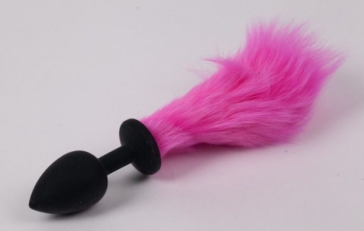 Черная силиконовая анальная пробка с розовым хвостиком - 4sexdreaM - купить с доставкой в Санкт-Петербурге