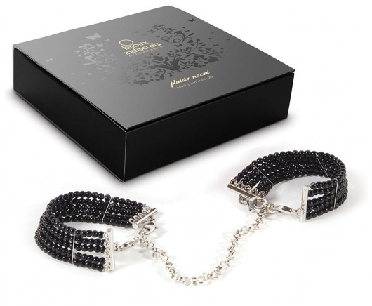 Чёрные дизайнерские наручники Plaisir Nacre Bijoux - Bijoux Indiscrets - купить с доставкой в Санкт-Петербурге