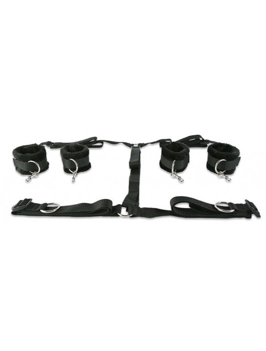 Набор чёрных фиксаторов для рук и ног с мягкой подкладкой - Пикантные штучки - купить с доставкой в Санкт-Петербурге