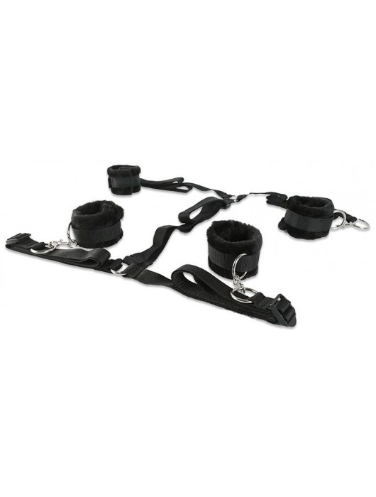 Набор чёрных фиксаторов для рук и ног с мягкой подкладкой - Пикантные штучки - купить с доставкой в Санкт-Петербурге