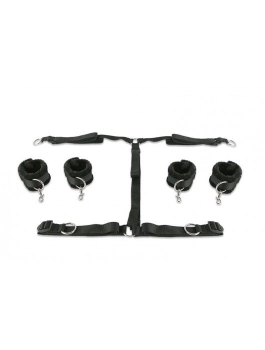 Набор чёрных фиксаторов для рук и ног с мягкой подкладкой - Пикантные штучки - купить с доставкой в Санкт-Петербурге