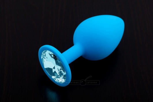 Большая голубая силиконовая пробка с голубым кристаллом - 9 см. - Пикантные штучки - купить с доставкой в Санкт-Петербурге