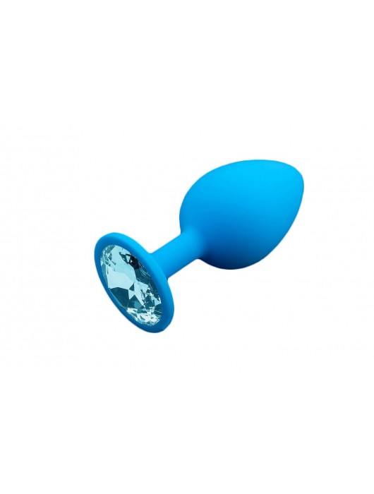 Большая голубая силиконовая пробка с голубым кристаллом - 9 см. - Пикантные штучки - купить с доставкой в Санкт-Петербурге