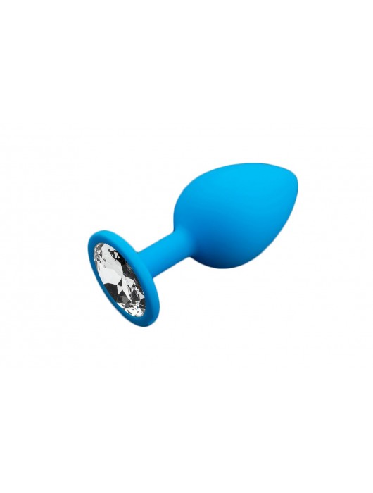 Большая голубая силиконовая пробка с прозрачным кристаллом - 9 см. - Пикантные штучки - купить с доставкой в Санкт-Петербурге