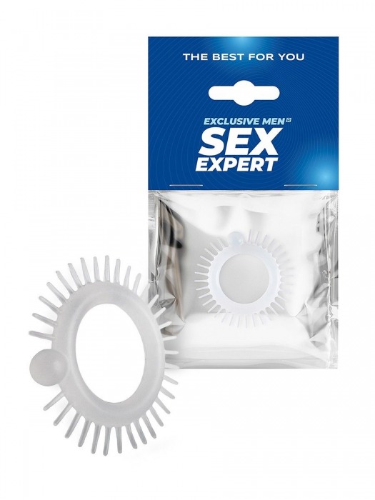 Эластичное эрекционное кольцо с шипиками и шариком - Sex Expert - в Санкт-Петербурге купить с доставкой