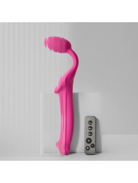 Ярко-розовый безремневой страпон Strap-on-me Vibrating Bendable Strap-On size L - Strap-on-me - купить с доставкой в Санкт-Петербурге