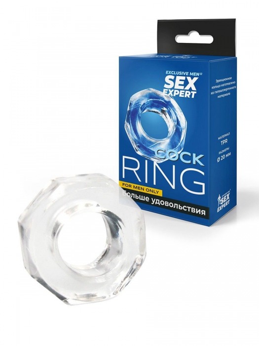Прозрачное эрекционное кольцо в форме гайки - Sex Expert - в Санкт-Петербурге купить с доставкой
