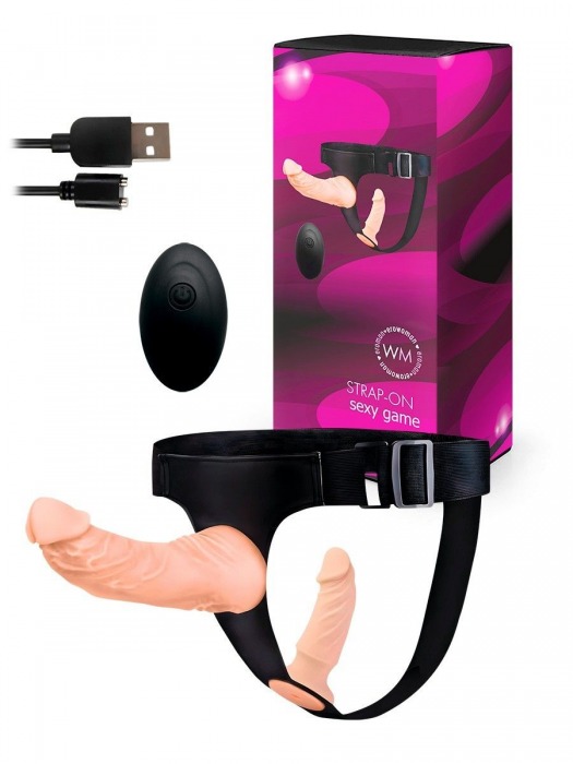 Женский страпон с 2 насадками, вибрацией и пультом ДУ - Erowoman-Eroman - купить с доставкой в Санкт-Петербурге