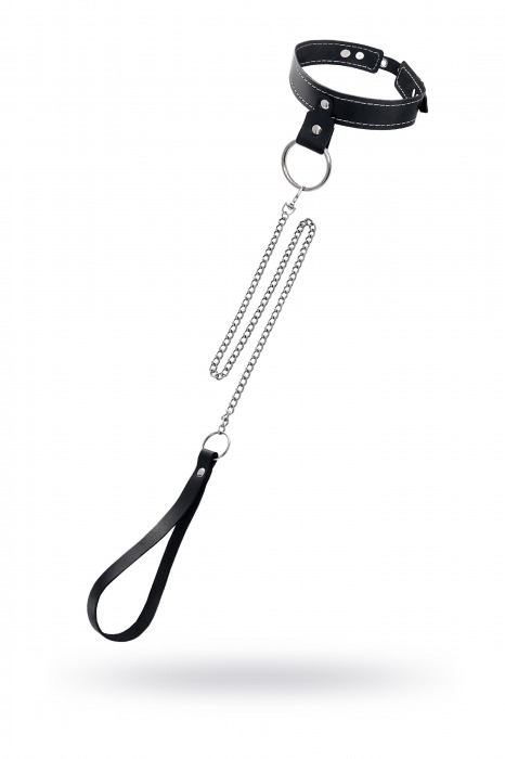 Черный узкий однослойный ошейник с серебристым поводком-цепочкой - Pecado - купить с доставкой в Санкт-Петербурге