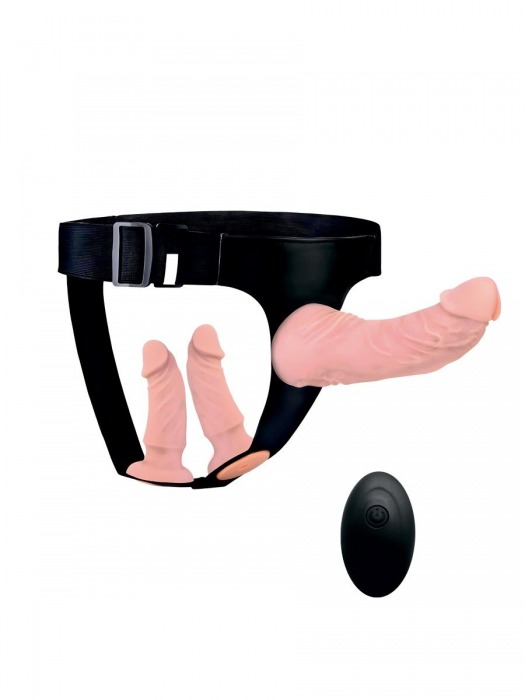 Женский страпон с 3 насадками и вибрацией - Erowoman-Eroman - купить с доставкой в Санкт-Петербурге