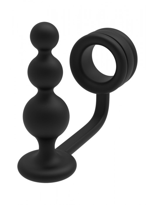 Черное эрекционное кольцо с анальной елочкой Cockring With Beaded Anal Plug - Dream Toys - в Санкт-Петербурге купить с доставкой