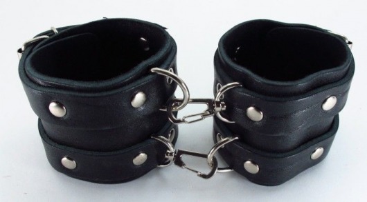 Широкие черные наручники с двумя ремешками - БДСМ Арсенал - купить с доставкой в Санкт-Петербурге