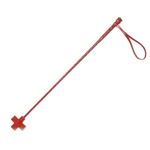 Красный кожаный стек с крестообразным наконечником - 70 см. - Sitabella - купить с доставкой в Санкт-Петербурге