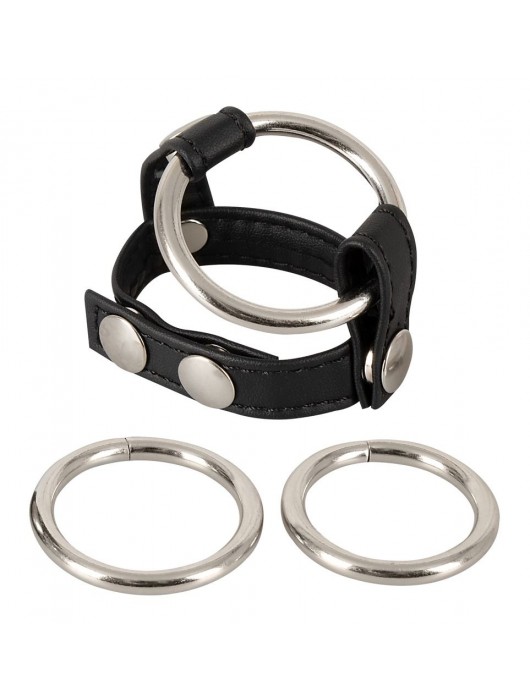 Подхват для мошонки с 3 съемными эрекционными кольцами Leder-Riemen - Orion - в Санкт-Петербурге купить с доставкой