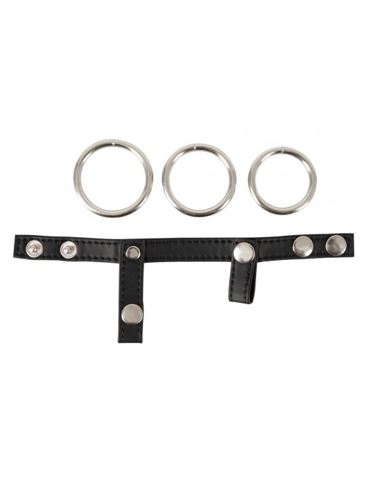 Подхват для мошонки с 3 съемными эрекционными кольцами Leder-Riemen - Orion - в Санкт-Петербурге купить с доставкой
