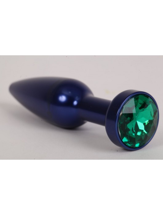 Большая синяя анальная пробка с зеленым стразом - 11,2 см. - 4sexdreaM - купить с доставкой в Санкт-Петербурге