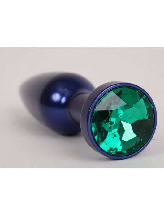 Большая синяя анальная пробка с зеленым стразом - 11,2 см. - 4sexdreaM - купить с доставкой в Санкт-Петербурге