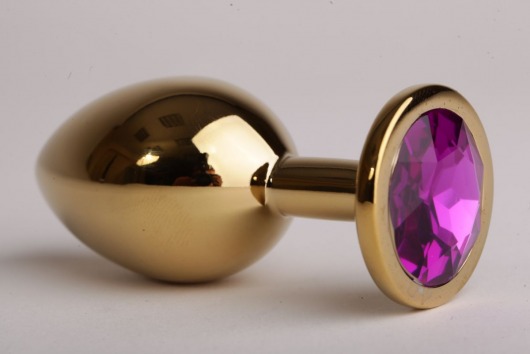 Золотистая анальная пробка с фиолетовым кристаллом - 9,5 см. - 4sexdreaM - купить с доставкой в Санкт-Петербурге