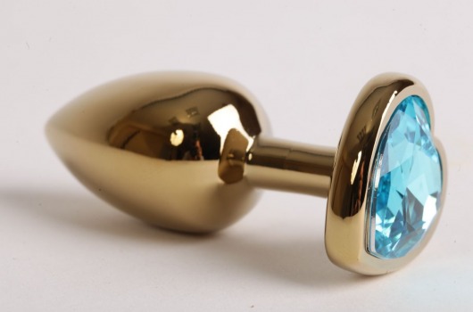 Золотистая анальная пробка с голубым стразиком-сердечком - 7,5 см. - 4sexdreaM - купить с доставкой в Санкт-Петербурге