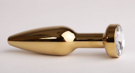 Золотистая анальная пробка с прозрачным кристаллом - 11,2 см. - 4sexdreaM - купить с доставкой в Санкт-Петербурге